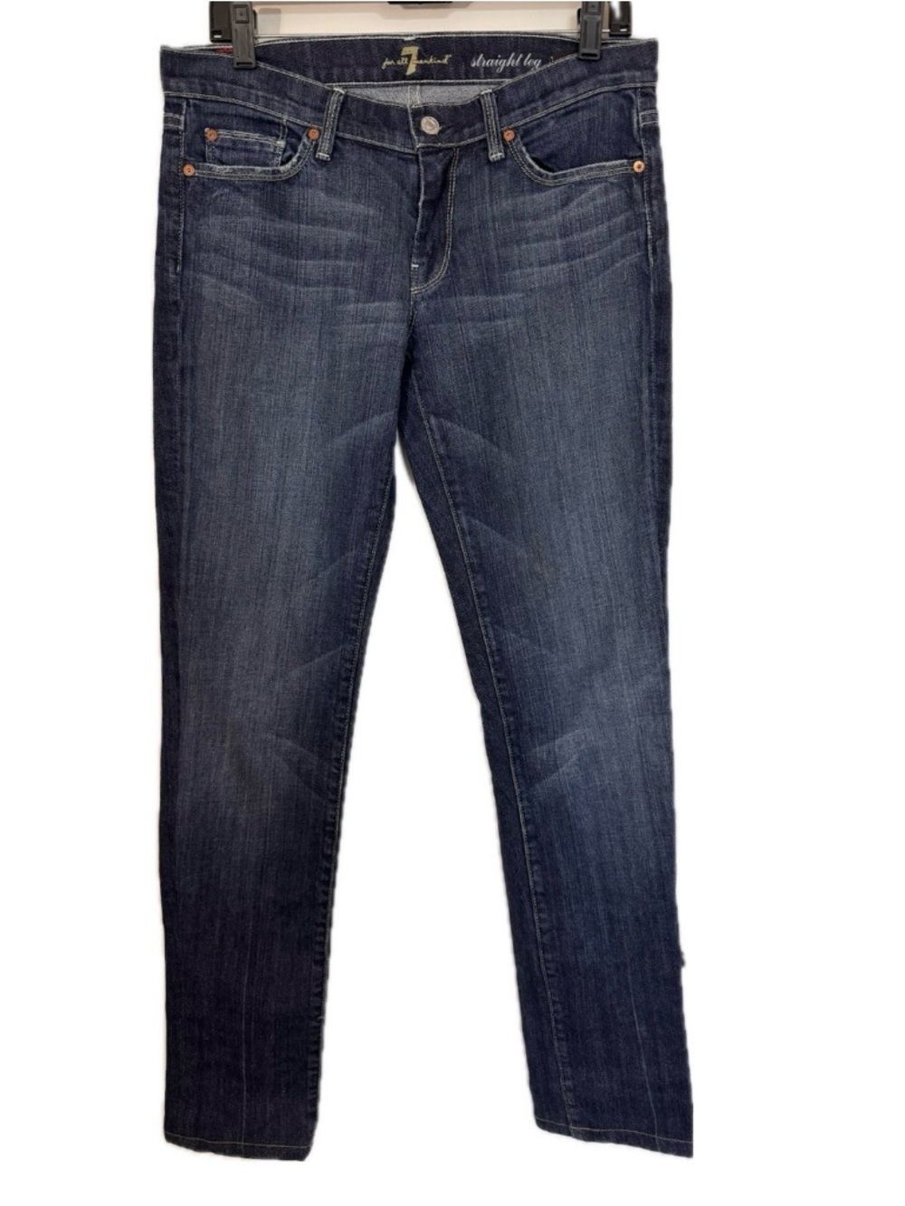 7 For All Mankind Women's Straight Leg Jeans - Dark Blue Wash